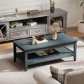 Farmhouse Coffee Table Rustic Cocktail Center Table with Thickened Tabletop-Blue - Blue - Coffee Tables