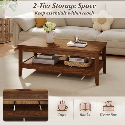 Farmhouse Coffee Table Rustic Cocktail Center Table with Thickened Tabletop-Walnue - Walnut - Coffee Tables