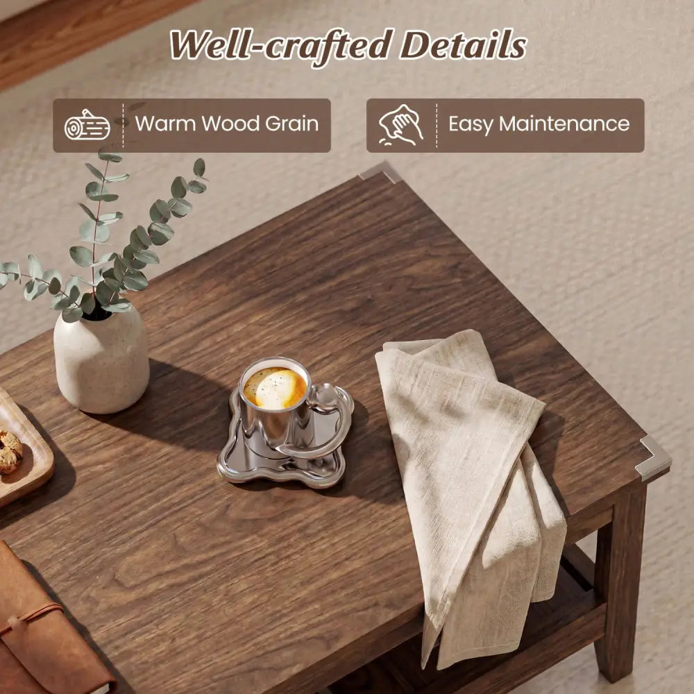 Farmhouse Coffee Table Rustic Cocktail Center Table with Thickened Tabletop-Walnut - Walnut - Coffee Tables