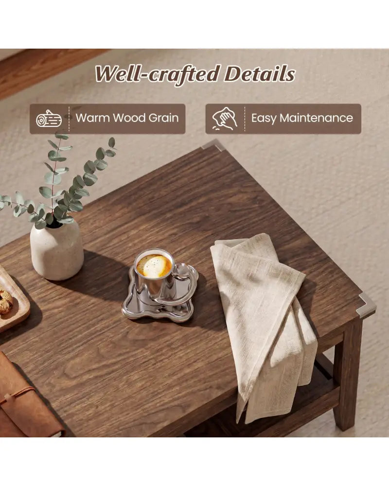 Farmhouse Coffee Table Rustic Cocktail Center Table with Thickened Tabletop-Walnut - Walnut - Coffee Tables