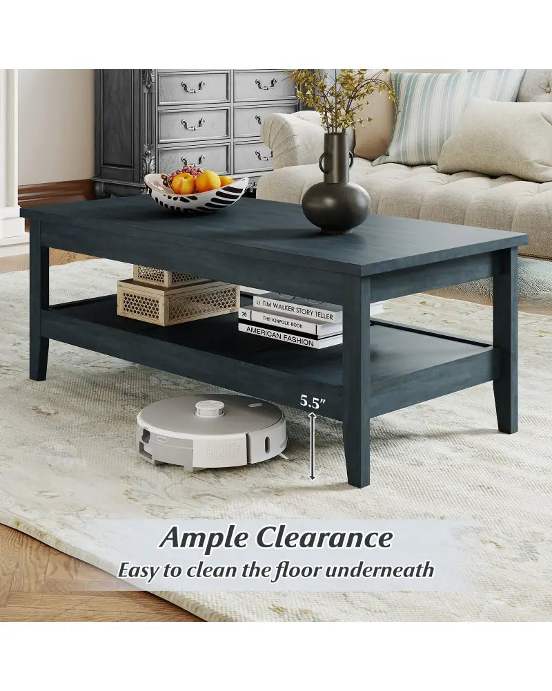 Farmhouse Coffee Table Rustic Cocktail Center Table with Thickened Tabletop-Blue - Blue - Coffee Tables