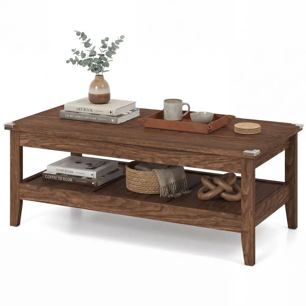 Farmhouse Coffee Table Rustic Cocktail Center Table with Thickened Tabletop-Walnut - Walnut - Coffee Tables