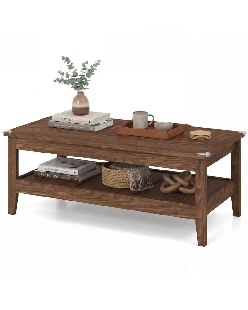 Farmhouse Coffee Table Rustic Cocktail Center Table with Thickened Tabletop-Walnut - Walnut - Coffee Tables