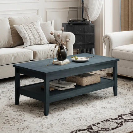 Farmhouse Coffee Table Rustic Cocktail Center Table with Thickened Tabletop-Blue - Blue - Coffee Tables