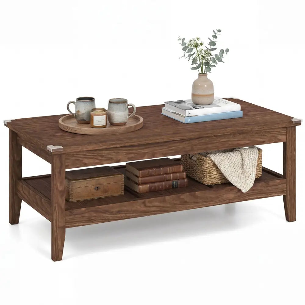 Farmhouse Coffee Table Rustic Cocktail Center Table with Thickened Tabletop-Walnut - Walnut - Coffee Tables