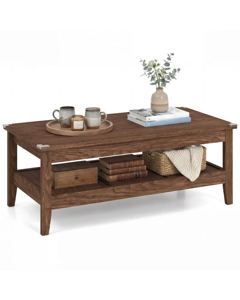 Farmhouse Coffee Table Rustic Cocktail Center Table with Thickened Tabletop-Walnut - Walnut - Coffee Tables