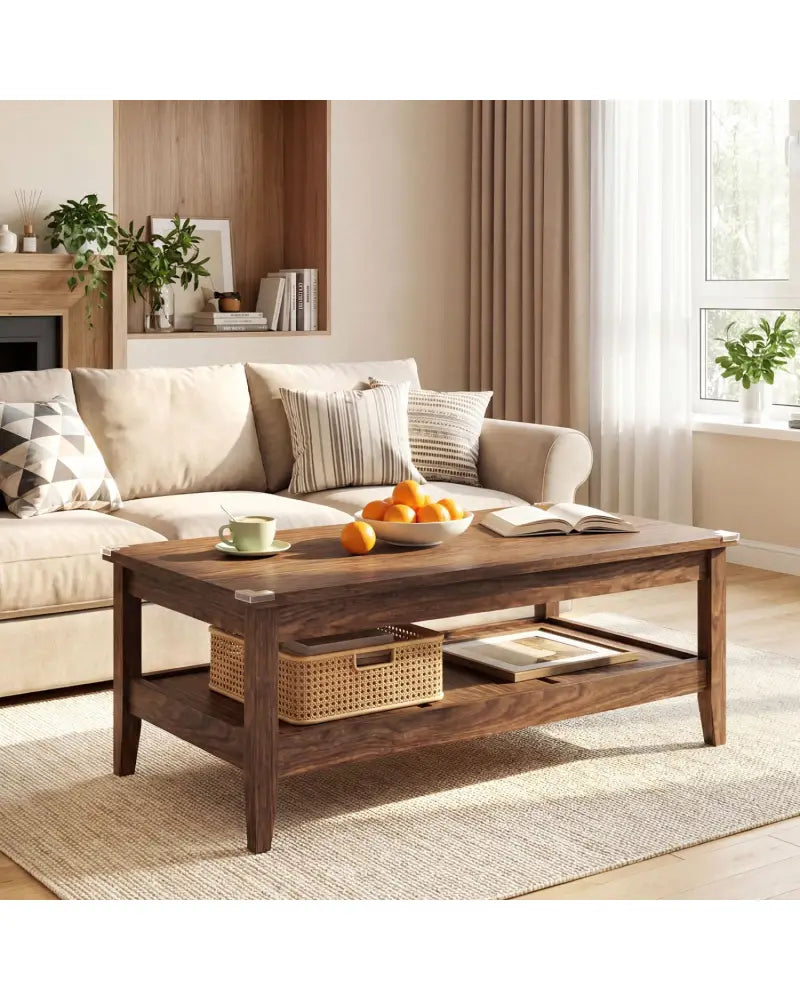 Farmhouse Coffee Table Rustic Cocktail Center Table with Thickened Tabletop-Walnut - Walnut - Coffee Tables