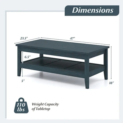 Farmhouse Coffee Table Rustic Cocktail Center Table with Thickened Tabletop-Blue - Blue - Coffee Tables