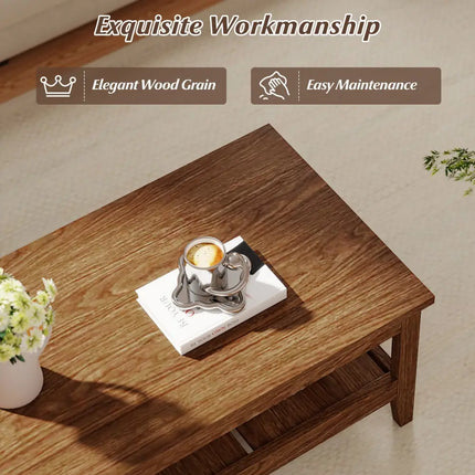 Farmhouse Coffee Table Rustic Cocktail Center Table with Thickened Tabletop-Walnue - Walnut - Coffee Tables