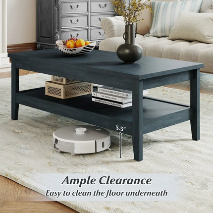 Farmhouse Coffee Table Rustic Cocktail Center Table with Thickened Tabletop-Blue - Blue - Coffee Tables