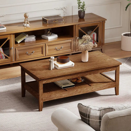 Farmhouse Coffee Table Rustic Cocktail Center Table with Thickened Tabletop-Walnue - Walnut - Coffee Tables