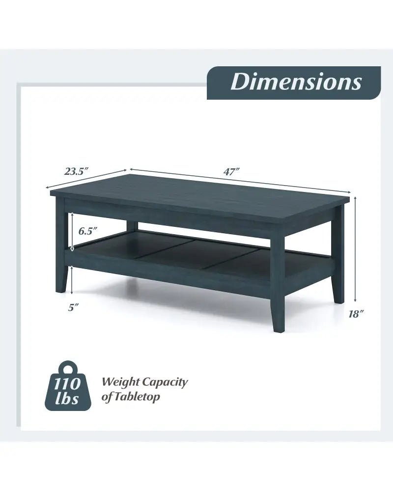 Farmhouse Coffee Table Rustic Cocktail Center Table with Thickened Tabletop-Blue - Blue - Coffee Tables