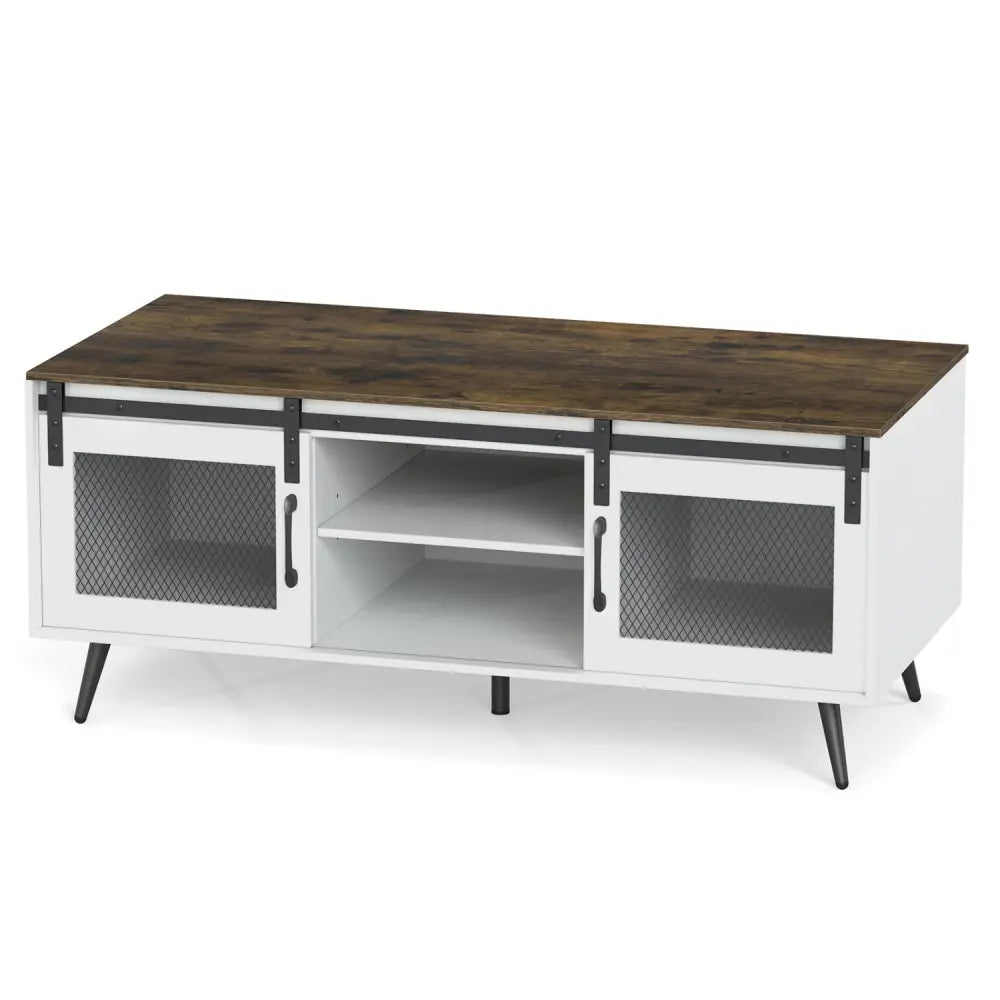 Farmhouse Coffee Table with Sliding Doors Rectangular with Adjustable Shelf-Rustic Brown - Rustic Brown - Coffee Tables