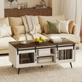 Farmhouse Coffee Table with Sliding Doors Rectangular with Adjustable Shelf-Rustic Brown - Rustic Brown - Coffee Tables