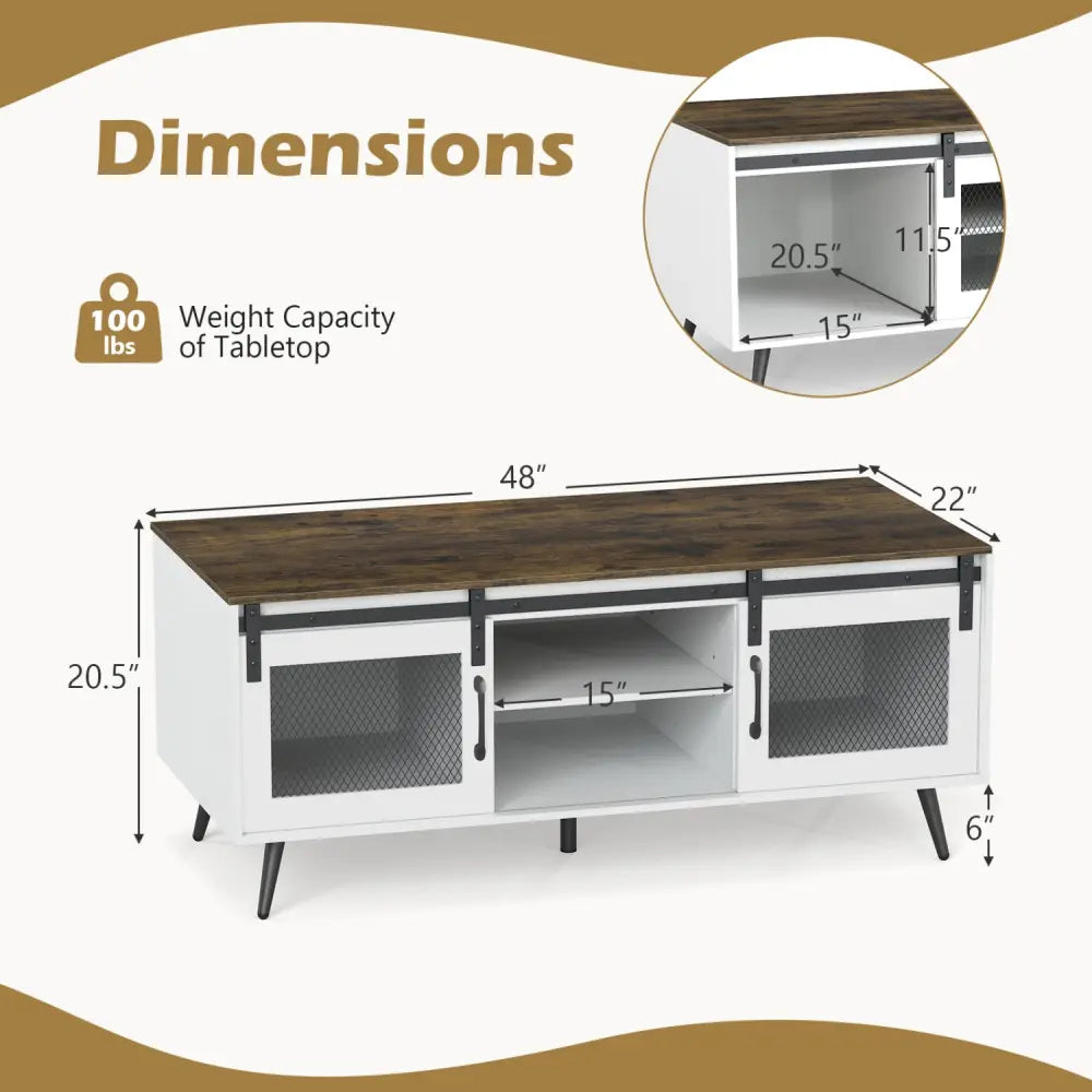 Farmhouse Coffee Table with Sliding Doors Rectangular with Adjustable Shelf-Rustic Brown - Rustic Brown - Coffee Tables