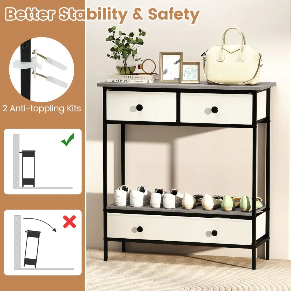 Farmhouse Console Table with Open Storage Shelf for Hallway-Gray - Gray - Console Tables