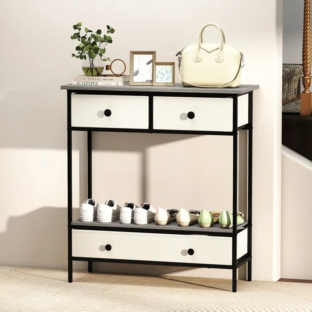Farmhouse Console Table with Open Storage Shelf for Hallway-Gray - Gray - Console Tables