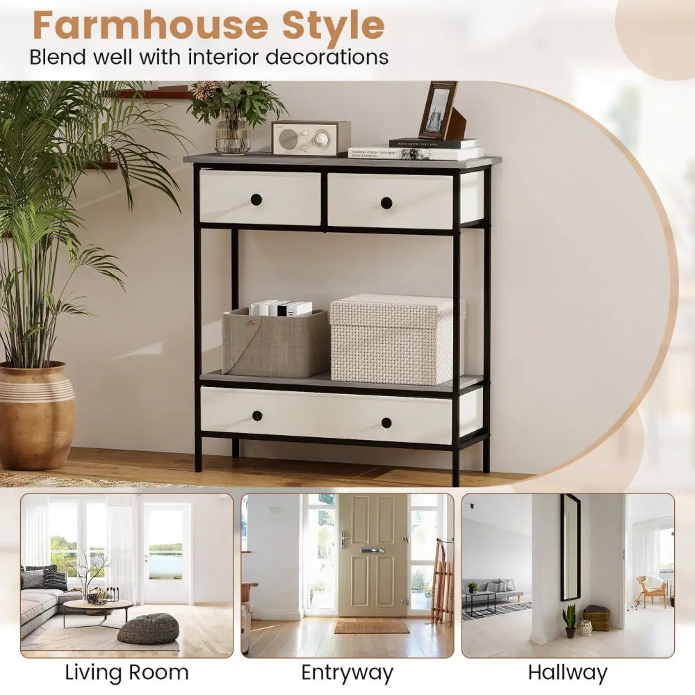 Farmhouse Console Table with Open Storage Shelf for Hallway-Gray - Gray - Console Tables