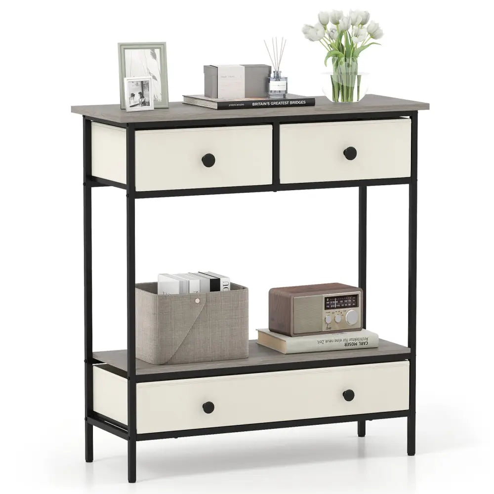 Farmhouse Console Table with Open Storage Shelf for Hallway-Gray - Gray - Console Tables