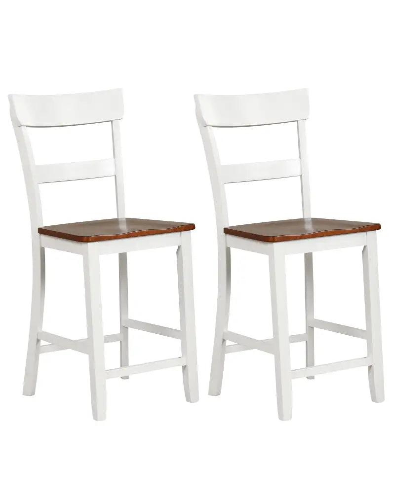 Farmhouse Dining Bar Stool Set of 2 with Solid Rubber Wood Frame-White - White - Dining Chairs