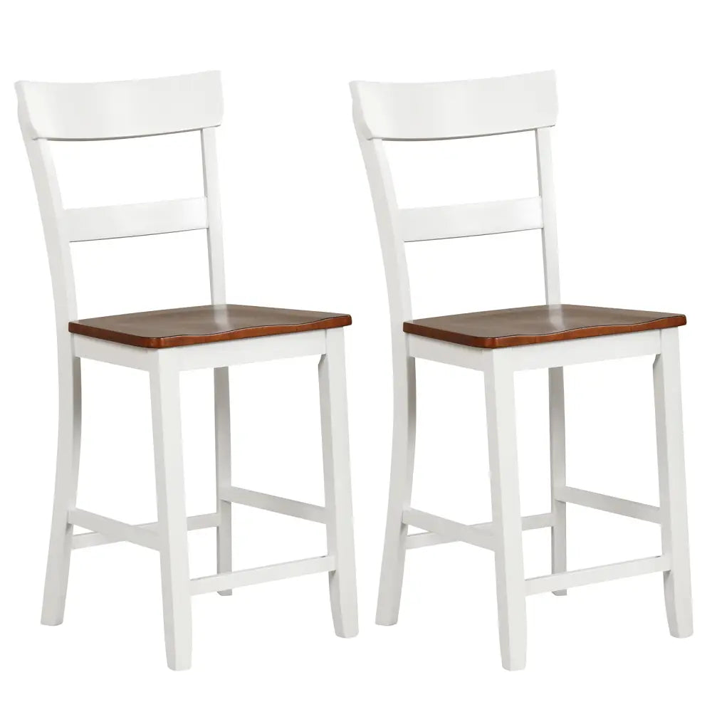 Farmhouse Dining Bar Stool Set of 2 with Solid Rubber Wood Frame-White - White - Dining Chairs