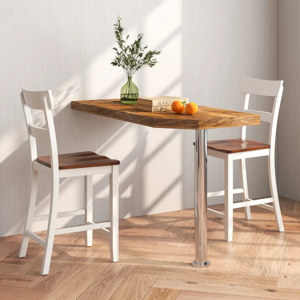 Farmhouse Dining Bar Stool Set of 2 with Solid Rubber Wood Frame-White - White - Dining Chairs