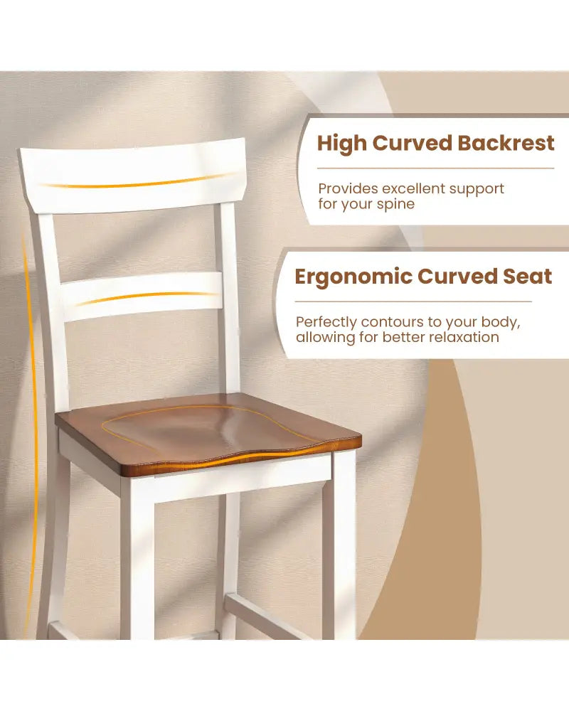 Farmhouse Dining Bar Stool Set of 2 with Solid Rubber Wood Frame-White - White - Dining Chairs