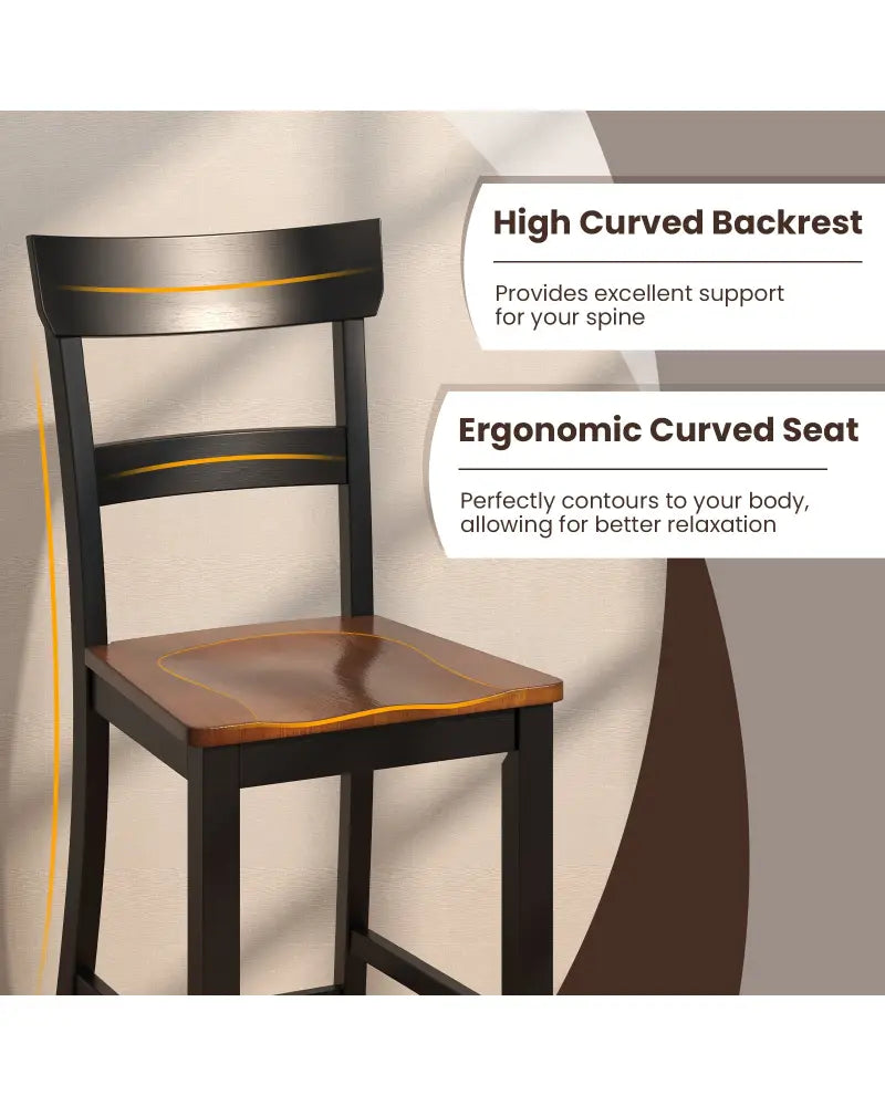 Farmhouse Dining Bar Stool Set of 2 with Solid Rubber Wood Frame-Black - Black - Dining Chairs