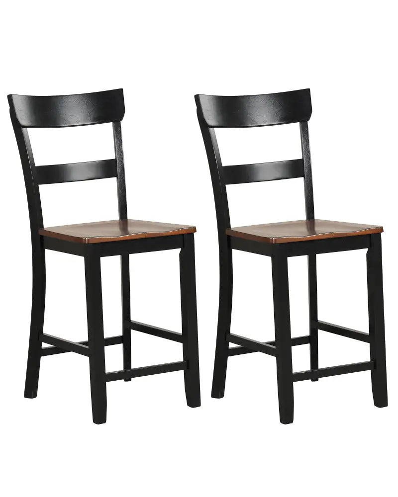 Farmhouse Dining Bar Stool Set of 2 with Solid Rubber Wood Frame-Black - Black - Dining Chairs