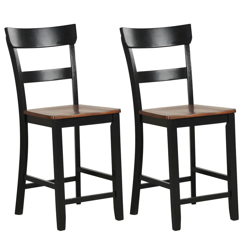 Farmhouse Dining Bar Stool Set of 2 with Solid Rubber Wood Frame-Black - Black - Dining Chairs