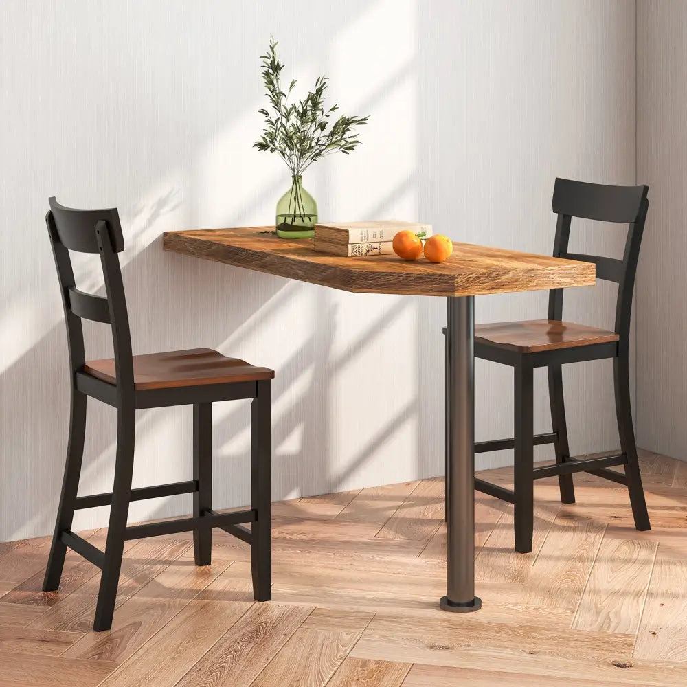 Farmhouse Dining Bar Stool Set of 2 with Solid Rubber Wood Frame-Black - Black - Dining Chairs