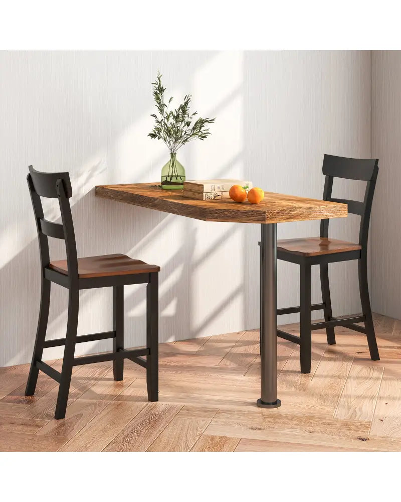 Farmhouse Dining Bar Stool Set of 2 with Solid Rubber Wood Frame-Black - Black - Dining Chairs