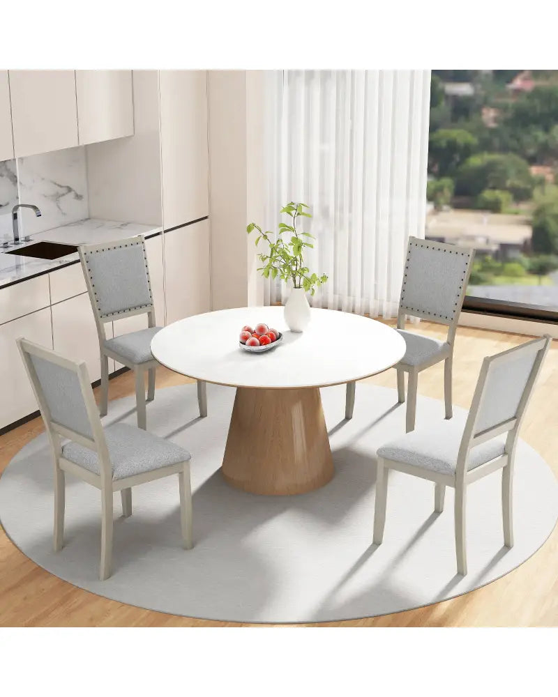Farmhouse Dining Chair Set of 2 Fabric Upholstered Kitchen Chairs-Grey - Gray - Dining Chairs