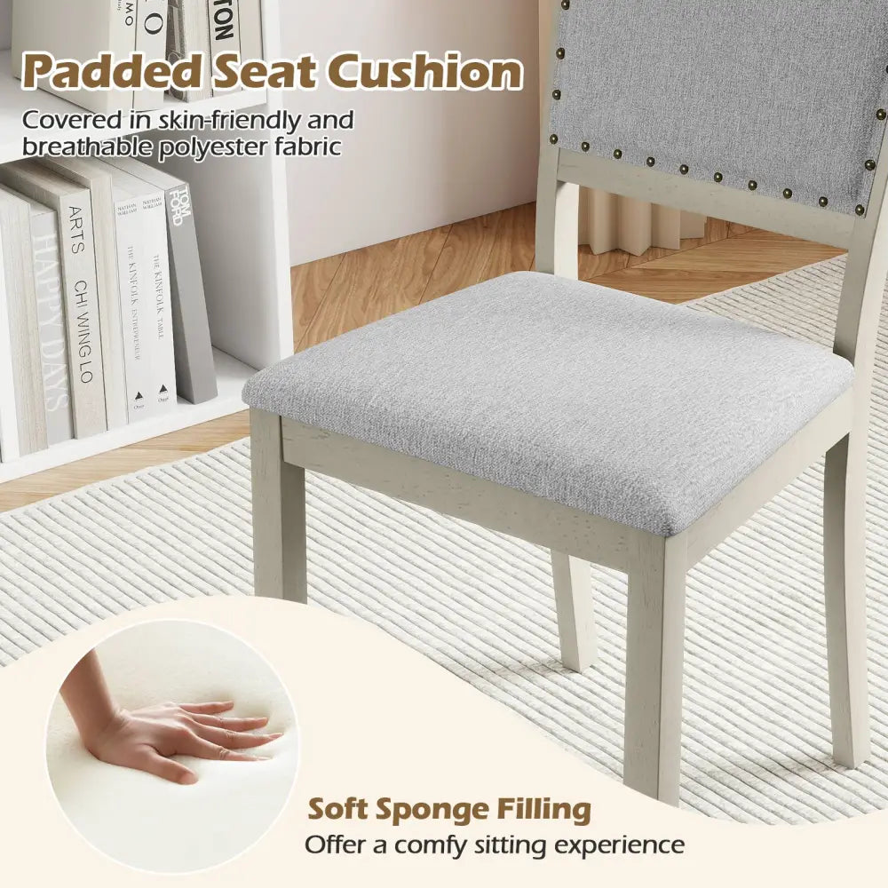 Farmhouse Dining Chair Set of 2 Fabric Upholstered Kitchen Chairs-Grey - Gray - Dining Chairs