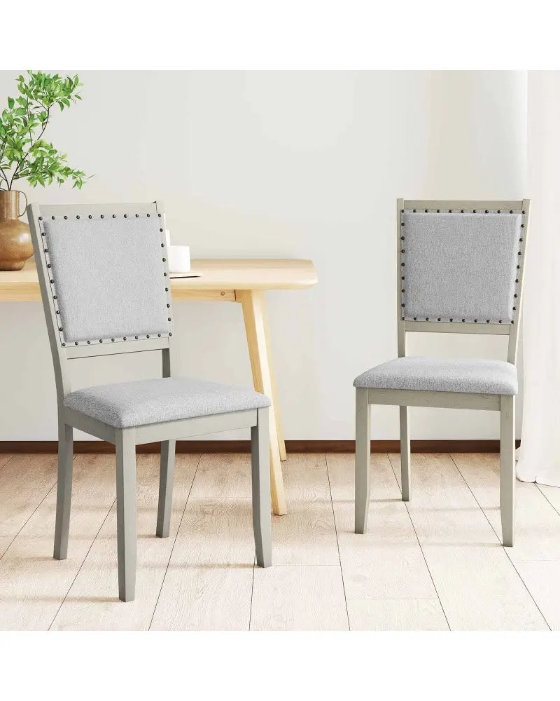 Farmhouse Dining Chair Set of 2 Fabric Upholstered Kitchen Chairs-Grey - Gray - Dining Chairs