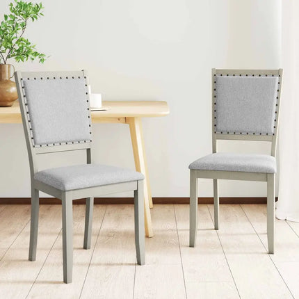 Farmhouse Dining Chair Set of 2 Fabric Upholstered Kitchen Chairs-Grey - Gray - Dining Chairs