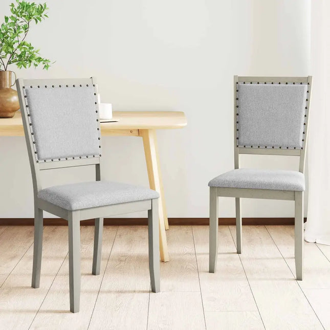 Farmhouse Dining Chair Set of 2 Fabric Upholstered Kitchen Chairs-Grey - Gray - Dining Chairs