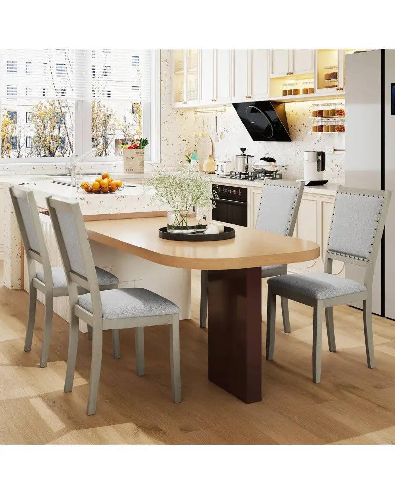 Farmhouse Dining Chair Set of 2 Fabric Upholstered Kitchen Chairs-Grey - Gray - Dining Chairs