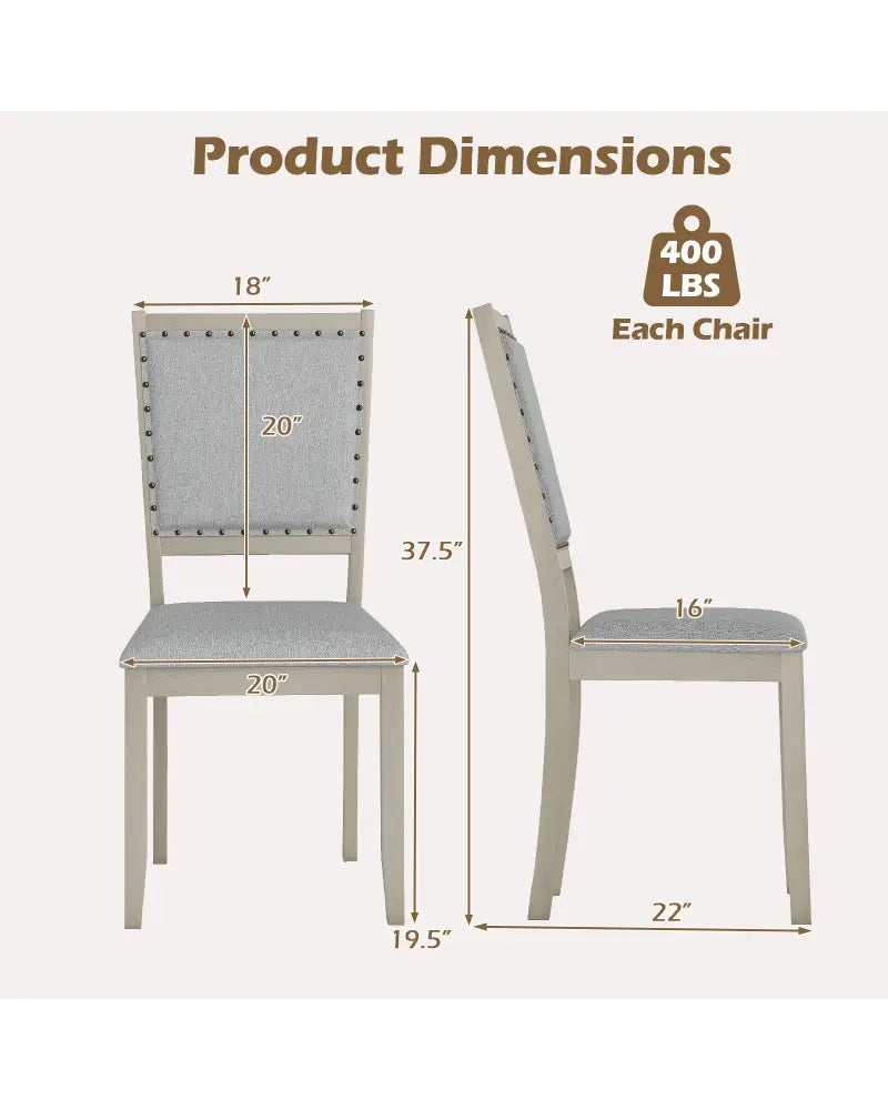 Farmhouse Dining Chair Set of 2 Fabric Upholstered Kitchen Chairs-Grey - Gray - Dining Chairs