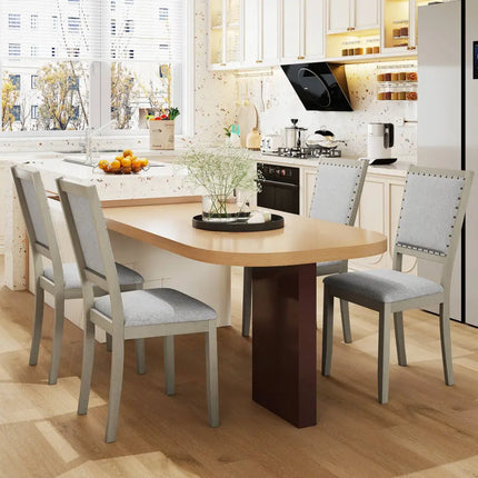 Farmhouse Dining Chair Set of 2 Fabric Upholstered Kitchen Chairs-Grey - Gray - Dining Chairs