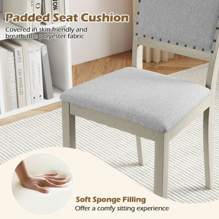 Farmhouse Dining Chair Set of 2 Fabric Upholstered Kitchen Chairs-Grey - Gray - Dining Chairs
