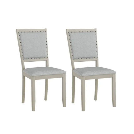 Farmhouse Dining Chair Set of 2 Fabric Upholstered Kitchen Chairs-Grey - Gray - Dining Chairs