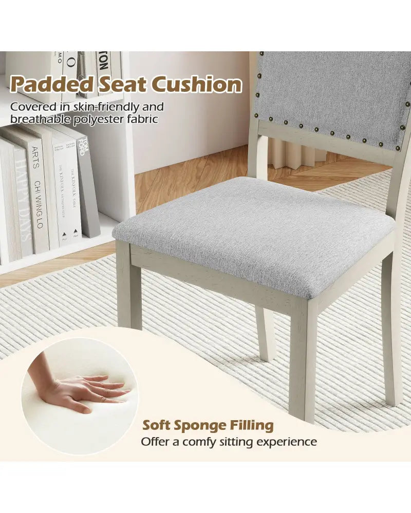 Farmhouse Dining Chair Set of 2 Fabric Upholstered Kitchen Chairs-Grey - Gray - Dining Chairs