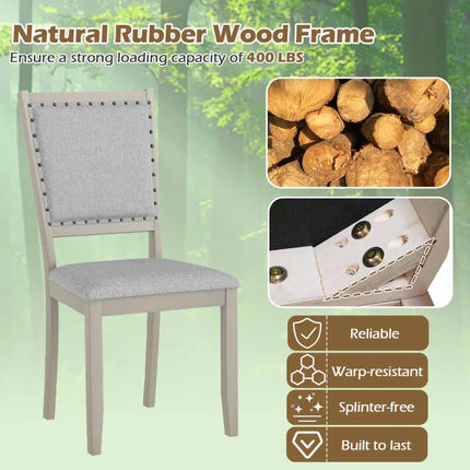 Farmhouse Dining Chair Set of 2 Fabric Upholstered Kitchen Chairs-Grey - Gray - Dining Chairs