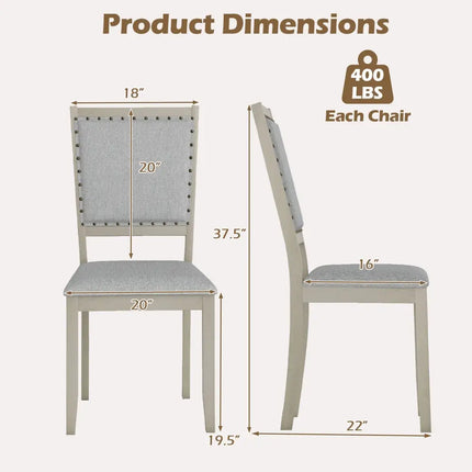 Farmhouse Dining Chair Set of 2 Fabric Upholstered Kitchen Chairs-Grey - Gray - Dining Chairs
