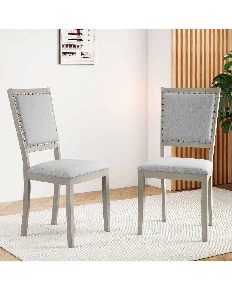 Farmhouse Dining Chair Set of 2 Fabric Upholstered Kitchen Chairs-Grey - Gray - Dining Chairs
