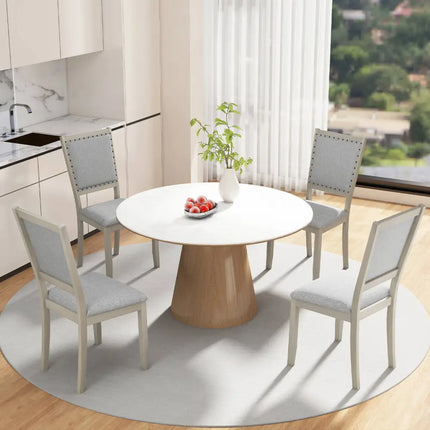 Farmhouse Dining Chair Set of 2 Fabric Upholstered Kitchen Chairs-Grey - Gray - Dining Chairs