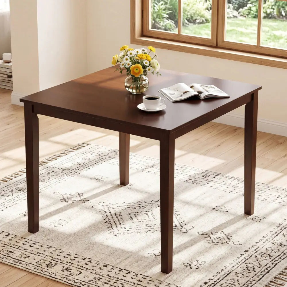 Farmhouse Dining Table for 4 People 35 Inches Square Kitchen Table-Walnut - Walnut - Dining Tables