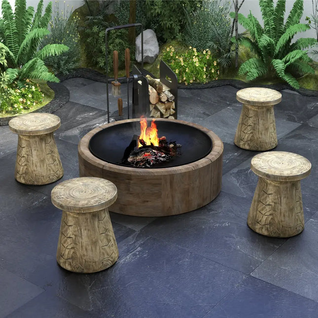 Farmhouse Hourglass-shaped Outdoor Side Table with Wood Grain - Natural - Patio Coffee Tables
