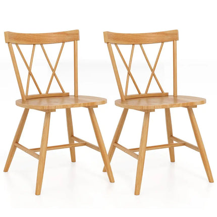 Farmhouse Kitchen Dining Chair Set of 2 with Rubber Wood Frame-Natural - Natural - Dining Chairs